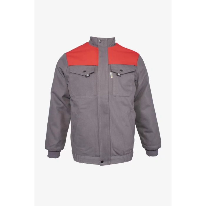 Kışlık İş Montu GriKırmızı Pamuklu Polar Astarlı Nigra Tasarım