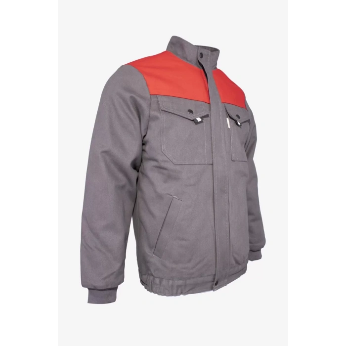 Kışlık İş Montu GriKırmızı Pamuklu Polar Astarlı Nigra Tasarım