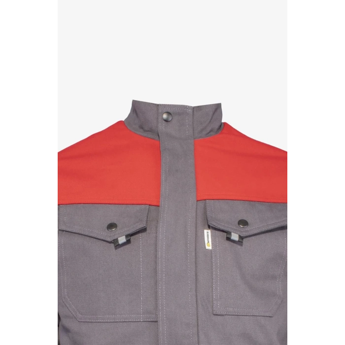 Kışlık İş Montu GriKırmızı Pamuklu Polar Astarlı Nigra Tasarım