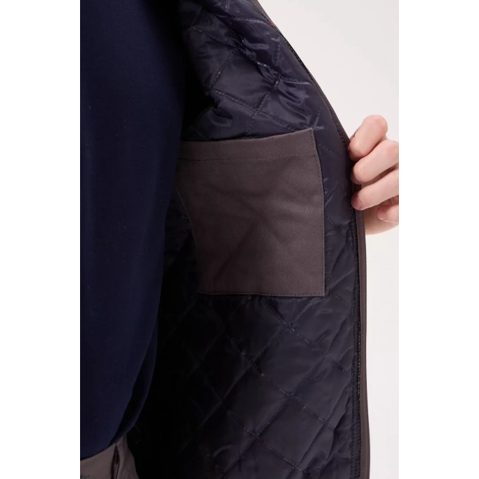 Kışlık İş Montu GriKırmızı Reflektörlü Gabardin Royal Mont İçi Kapitoneli Sıcak Tutan