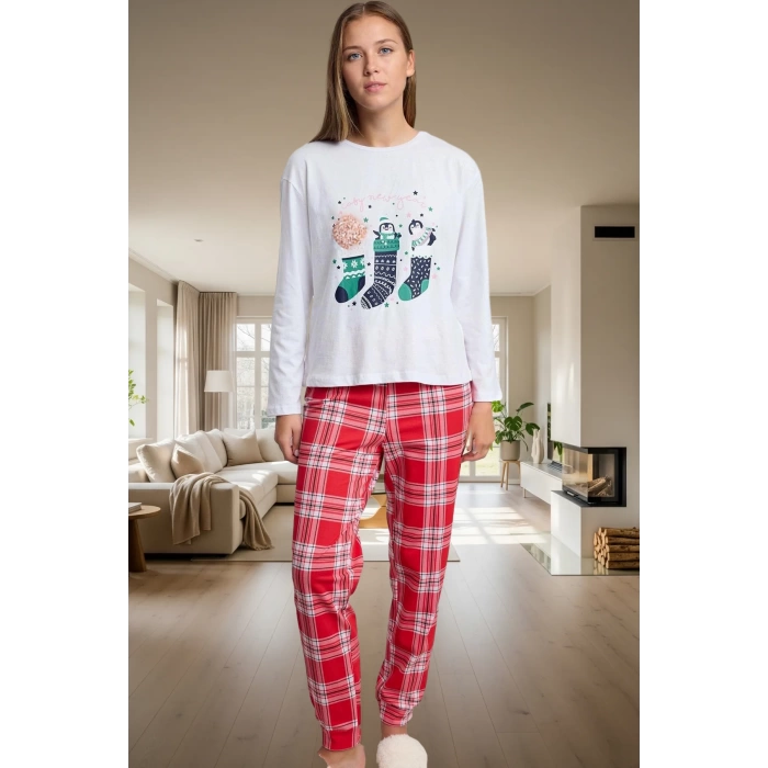 Kışlık Penguen Desenli %100 Pamuk Pijama Takımı Rahat ve Sıcak Profesyonel Görünüm Konforlu Kesim