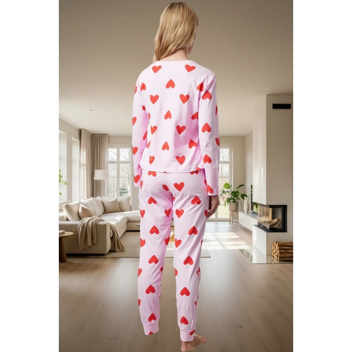 Kışlık Rahatlık 2li Kalpli Örme Pijama Takımı %100 Pamuk Mükemmel Uyum Özenle Seçilmiş