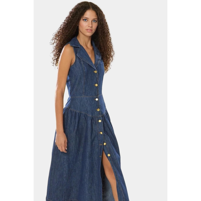 Klasik Denim Elbise Midi Boy Gömlek Yaka Pamuklu Rahat Kaliteli İşçilik Ve Şık Özenle Seçilmiş