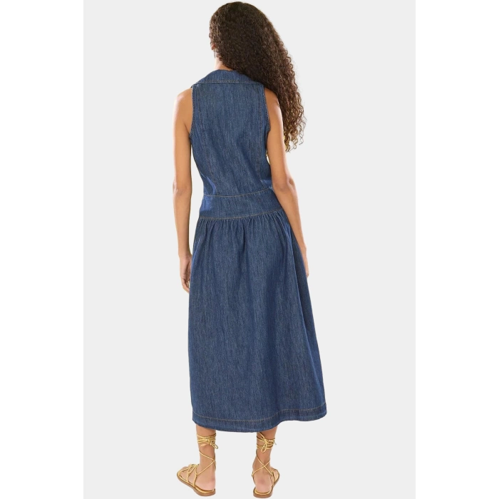 Klasik Denim Elbise Midi Boy Gömlek Yaka Pamuklu Rahat Kaliteli İşçilik Ve Şık Özenle Seçilmiş