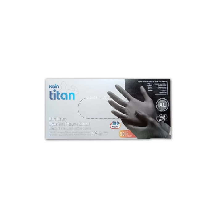 Koin Titan Siyah Nitril Eldiven Tozsuz Dayanıklı ve Hijyenik XL 50’li