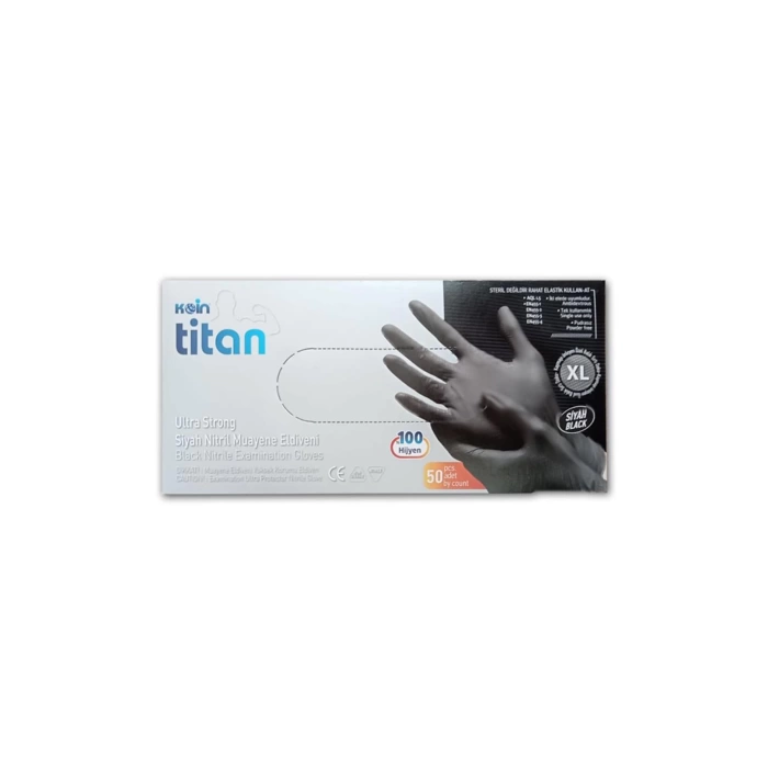 Koin Titan Siyah Nitril Eldiven Tozsuz Dayanıklı ve Hijyenik XL 50’li
