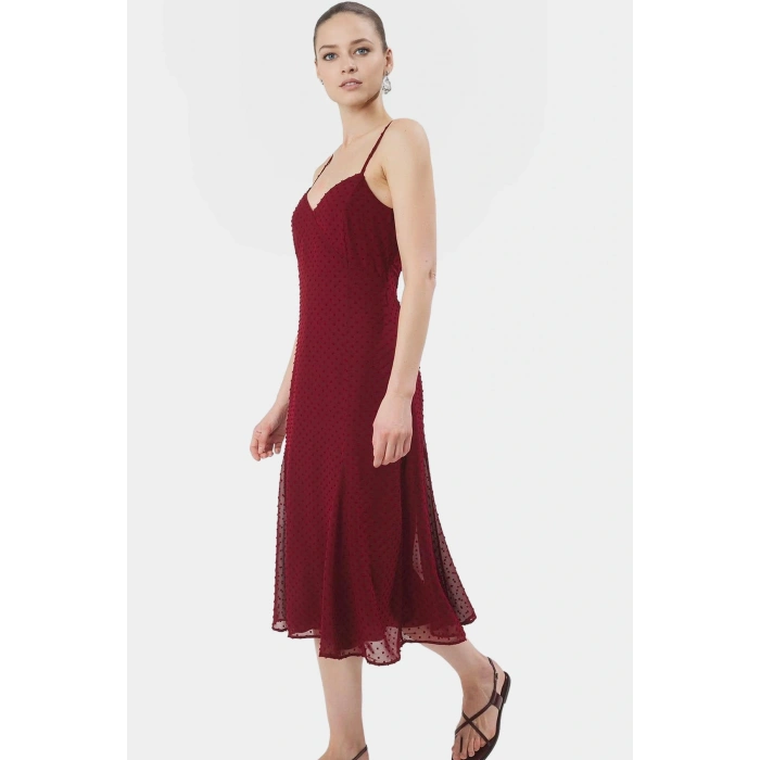 Kolsuz A Kesim Midi Elbise Şifon Dokuma  Polyester Rahat Ve Şık Mükemmel Uyum