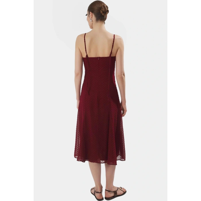Kolsuz A Kesim Midi Elbise Şifon Dokuma  Polyester Rahat Ve Şık Mükemmel Uyum