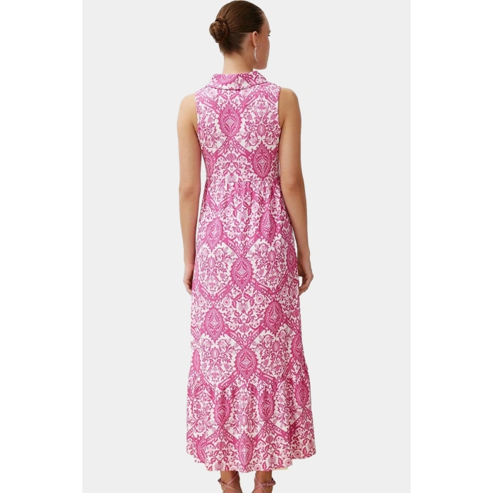 Kolsuz A line Maxi Elbise Polyester Elastan Örme Kumaş Yazlık Seçkin Malzeme Premium Kalite