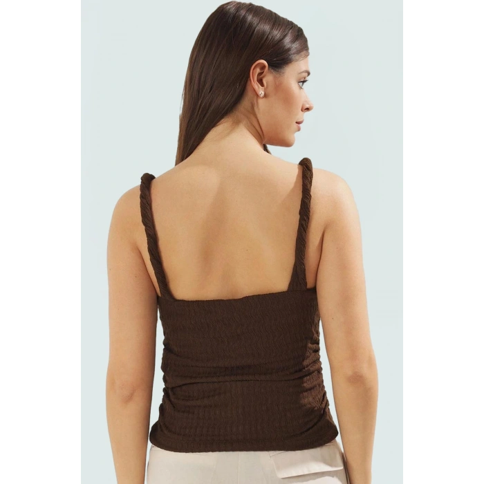 Kolsuz Bluz %58 Pamuk Kare Yaka Fitted Yaz için Mükemmel Zarifane Tasarım Premium Kalite