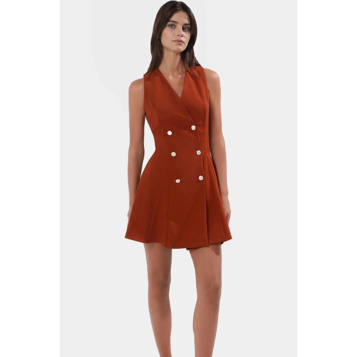 Kolsuz Finike Dokuma Mini Elbise 88% Polyester 12% Elastan Trend Tasarım