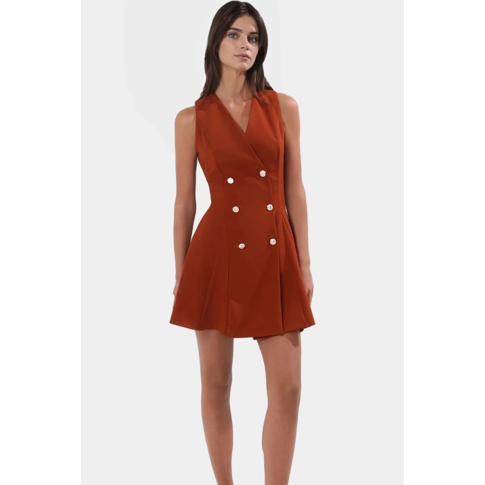 Kolsuz Finike Dokuma Mini Elbise 88% Polyester 12% Elastan Trend Tasarım