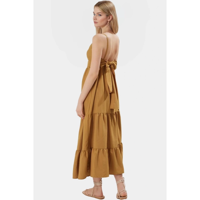 Kolsuz Maxi Elbise Skater Kalıp Lilyum Dokuma Günlük Kullanım Modern Stil Şık Görünüm