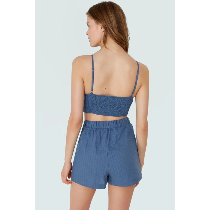 Kolsuz Oversize Bluz Şort Takım Dokuma Pamuk Kumaş Yazlık Plaj Modası Uzun Ömürlü