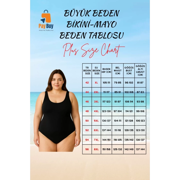 Konforlu Kaplı Derin V Yaka Rahat Kesim Büyük Beden Mayo Plus Size