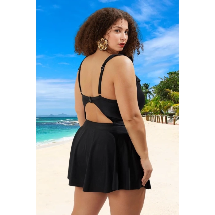 Konforlu Modern Büzgülü Büyük Beden Mayo Plus Size UV Korumalı Özgüvenli Stil