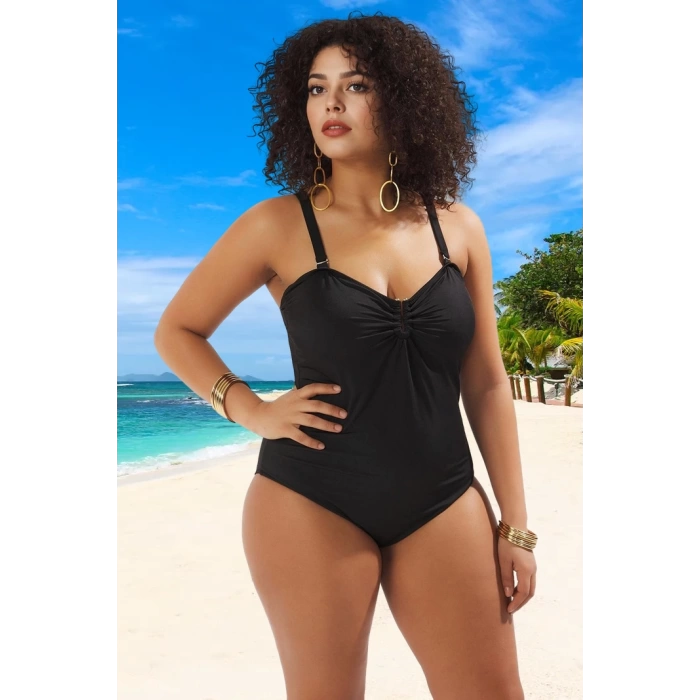 Konforlu Plus Size Mayo Tasarım Büyük Beden Esnek Kumaş Plaj Kıyafeti