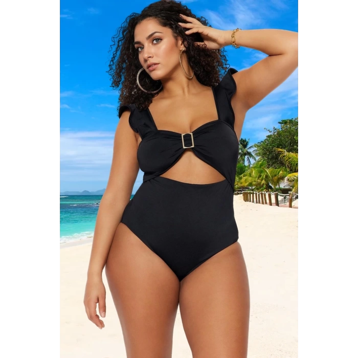 Konforlu Plus Size Mayo Tasarım Büyük Beden Esnek Kumaş Plaj Ve Havuz İçin Şık Detaylı