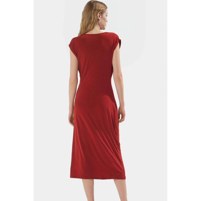 Kruvaze Midi Elbise 96% Polyester 4% Elastan 120 cm Boy Bodycon Özel Tasarım Rahat Ve Şık