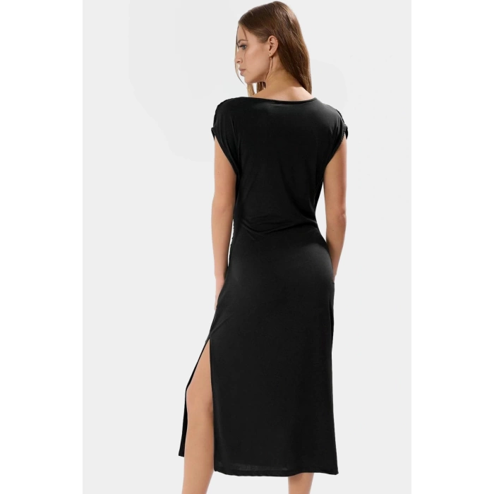 Kruvaze Midi Elbise 96% Polyester 4% Elastan 120 cm Boy Bodycon Özel Tasarım Rahat Ve Şık
