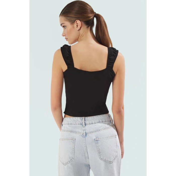 Likralı Penye Crop Bluz Fitted Örme Kumaş Havuz Yaka Yazlık Özenle Seçilmiş Premium Kalite