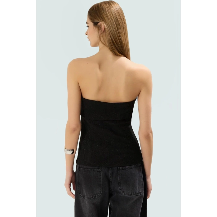 Lurexli Simli Örme Bluz Straplez Fitted Yazlık Uzun Ömürlü Dayanıklı Malzeme Zarifane Tasarım