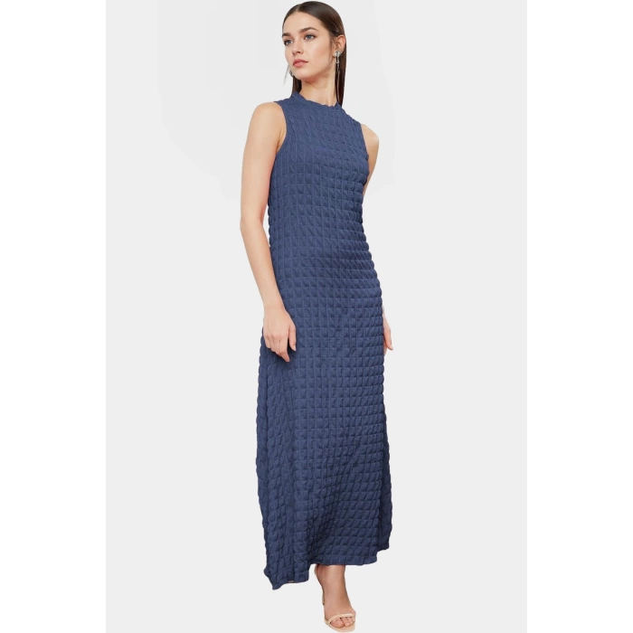 Maxi A line Bisiklet Yaka Örme Elbise Hafif Yazlık Günlük Seçkin Malzeme Özel Tasarım Modern Stil