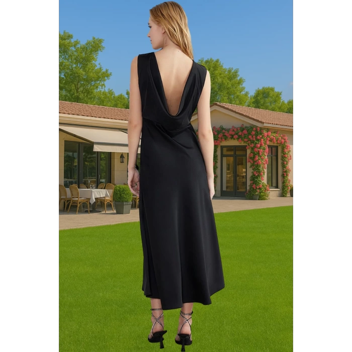 Maxi A Line Bisiklet Yaka Saten Abiye Elbise Polyester Karışımlı Dayanıklı Malzeme Dayanıklı Malzeme
