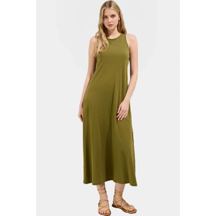 Maxi A line Örme Pamuklu Elbise Halter Yaka Günlük Casual Rahat Ve Şık Kullanım Premium Kalite