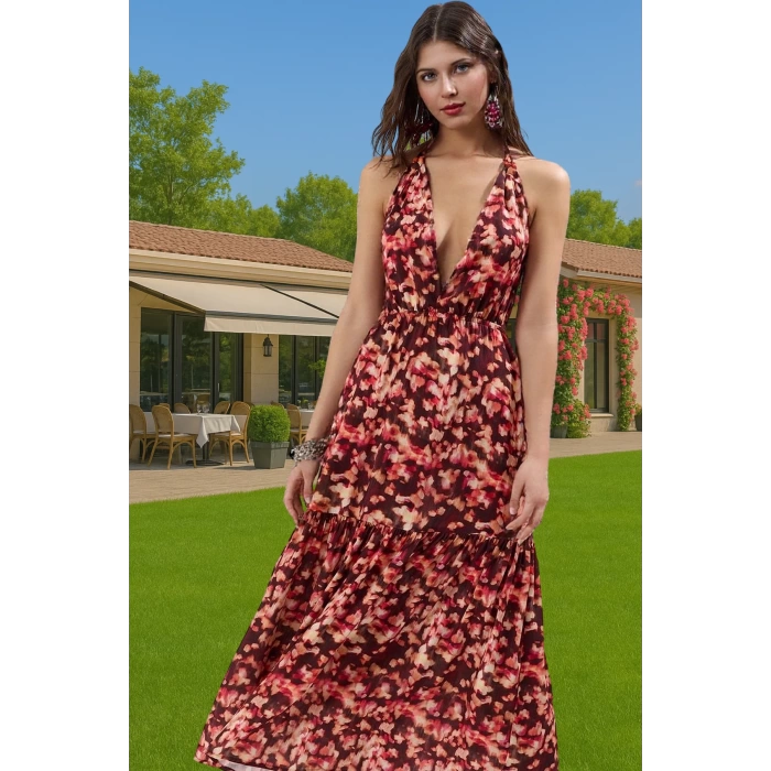 Maxi Batik Desenli A line Viskoz Plaj Elbisesi Yazlık Şık Mükemmel Uyum Şık Görünüm Seçkin Malzeme