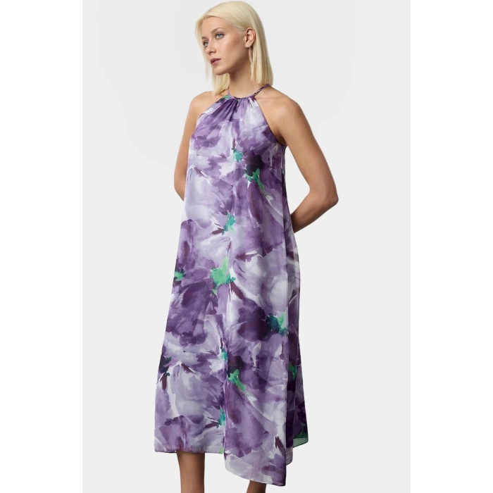 Maxi Boy Polyester Şifon Elbise Çiçek Desenli Halter Yaka Astarlı Rahat Ve Şık Premium Kalite