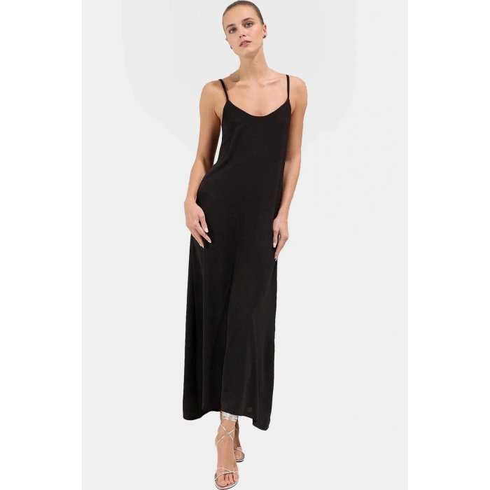 Maxi Dokuma Elbise V Yaka Shift Kalıp Polyester Yazlık Rahat Konforlu Kesim Seçkin Malzeme