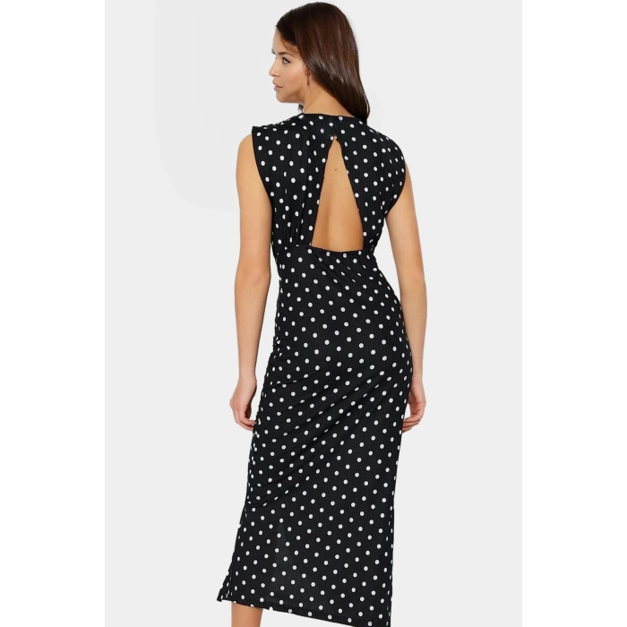 Maxi Elbise Puantiyeli Desenli Esnek Örme Bodycon Kalıp Günlük Stil Konforlu Kesim