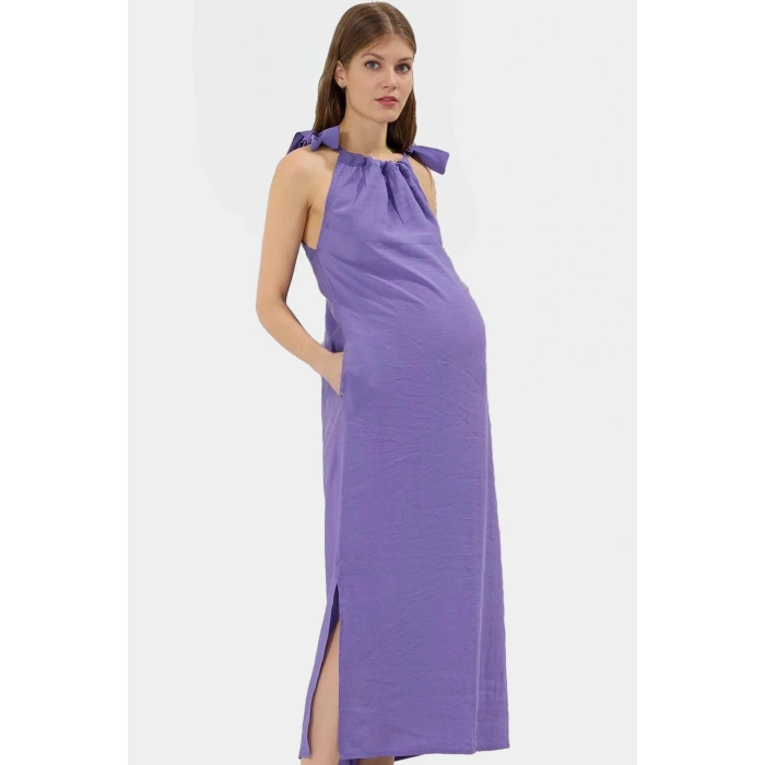 Maxi Modal Elbise Düz Kesim Halter Yaka Günlük Yazlık Giysi Modern Stil Konforlu