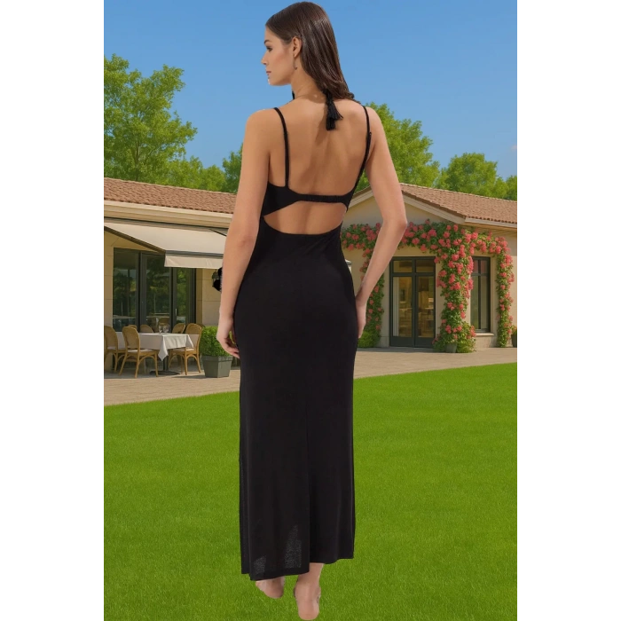 Maxi Örme Cut Out Plaj Elbisesi Viskoz Elastan Yazlık Kaliteli İşçilik Seçkin Malzeme Şık Görünüm