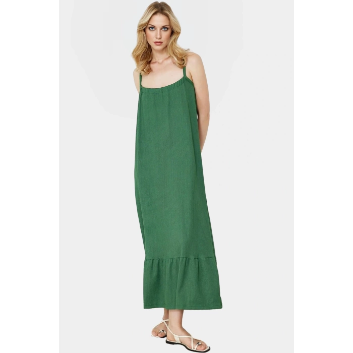 Maxi Örme Elbise İnce Askılı A line Kalıp Polyester Yazlık Rahat Şık Görünüm Trend Tasarım