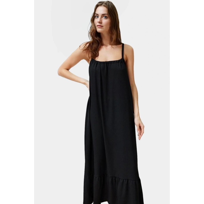 Maxi Örme Elbise İnce Askılı A line Kalıp Polyester Yazlık Rahat Şık Görünüm Trend Tasarım