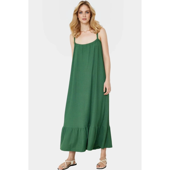 Maxi Örme Elbise İnce Askılı A line Kalıp Polyester Yazlık Rahat Şık Görünüm Trend Tasarım