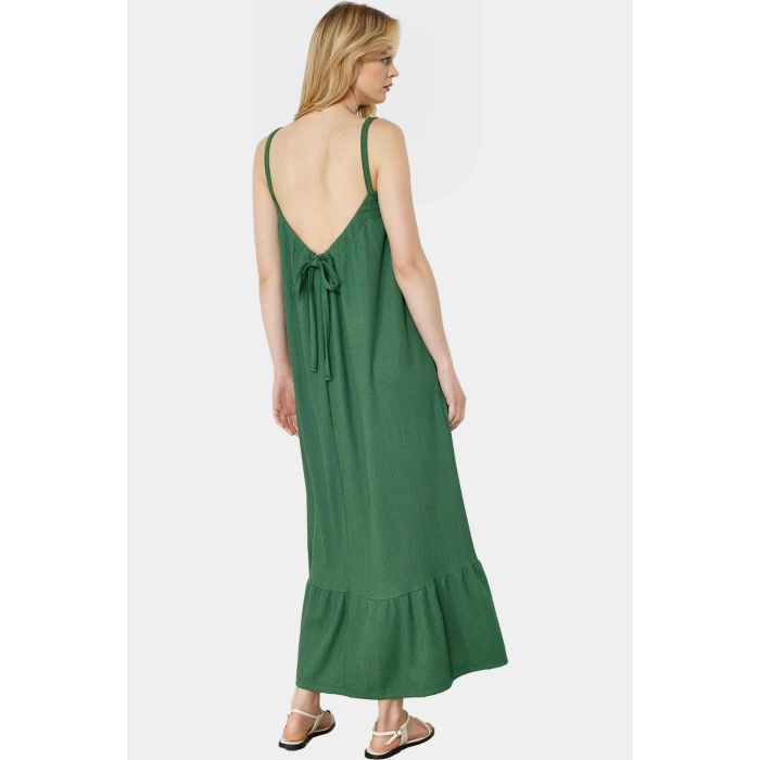 Maxi Örme Elbise İnce Askılı A line Kalıp Polyester Yazlık Rahat Şık Görünüm Trend Tasarım