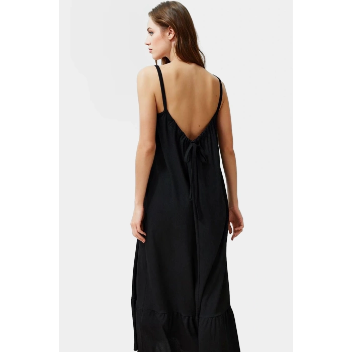 Maxi Örme Elbise İnce Askılı A line Kalıp Polyester Yazlık Rahat Şık Görünüm Trend Tasarım
