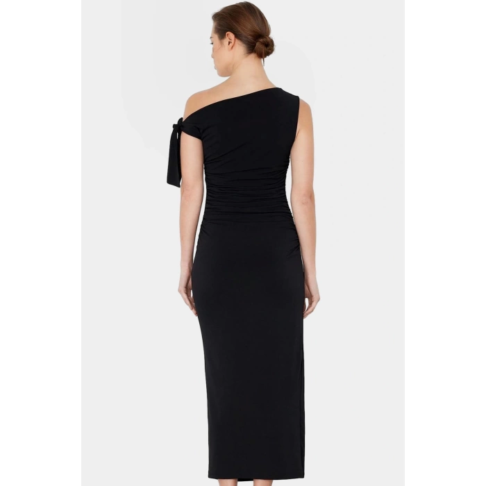 Maxi Örme Elbise Tek Omuzlu Asimetrik Yaka Şık Tasarım Modern Stil Kaliteli İşçilik