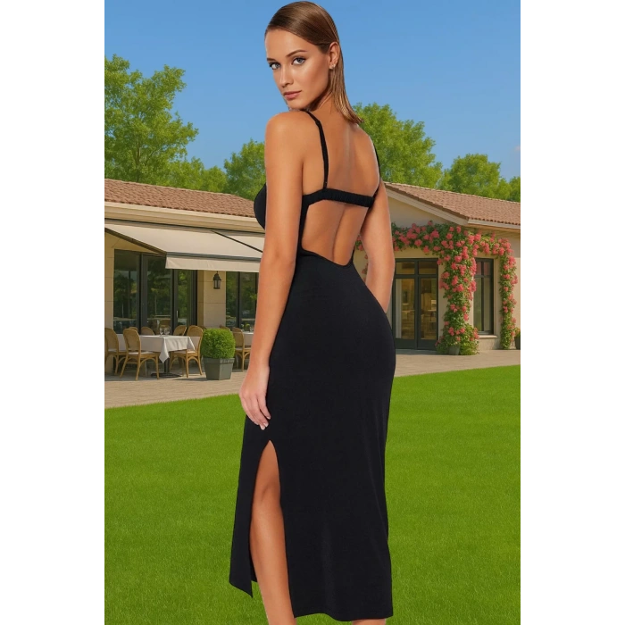 Maxi Örme Elbise Vücut Şekillendirici Polyester Yazlık Plaj Dayanıklı Malzeme Profesyonel Görünüm