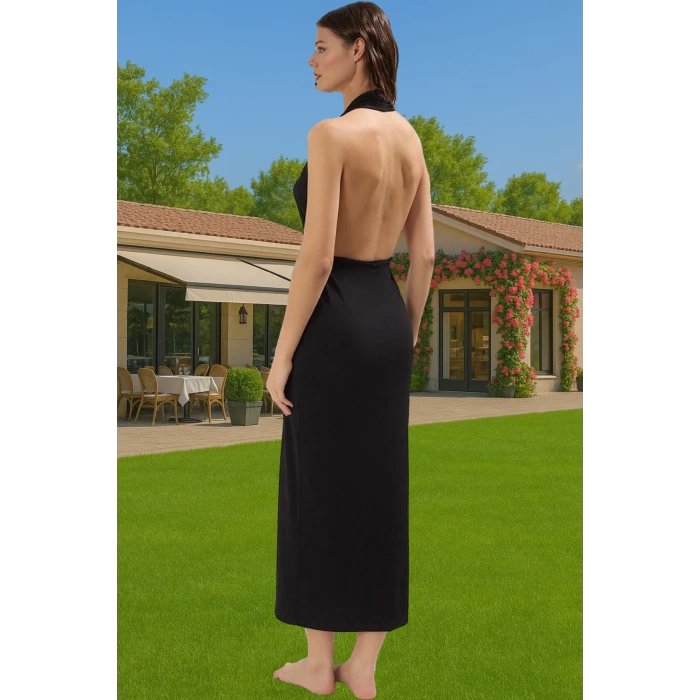 Maxi Örme Plaj Elbisesi V Yaka Bodycon Aksesuarlı Yazlık Şık Görünüm Özenle Seçilmiş Rahat Ve Şık