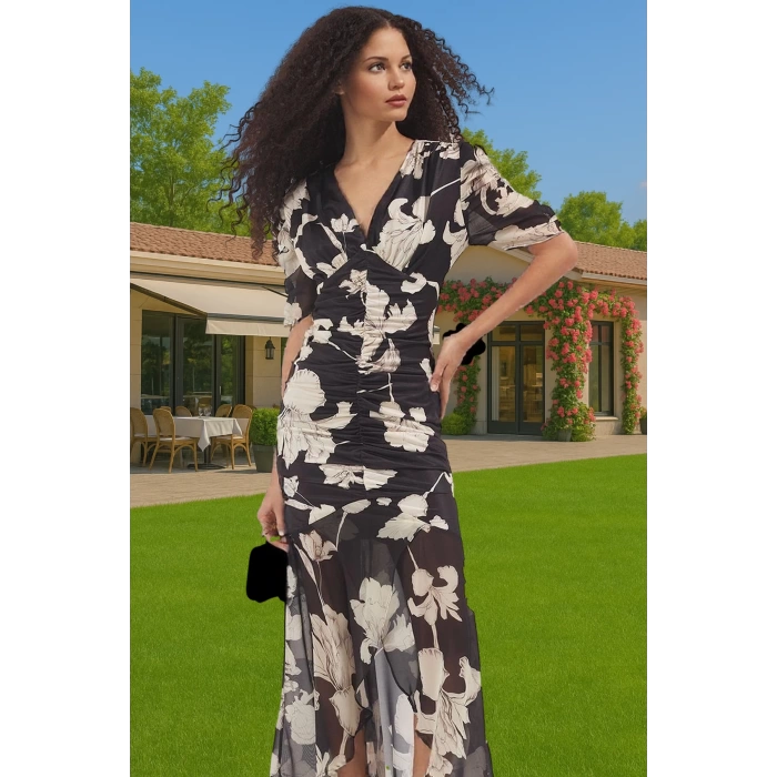 Maxi Şık Örme Elbise Çiçekli Desen Bodycon Kalıp Yazlık Kaliteli İşçilik Seçkin Malzeme