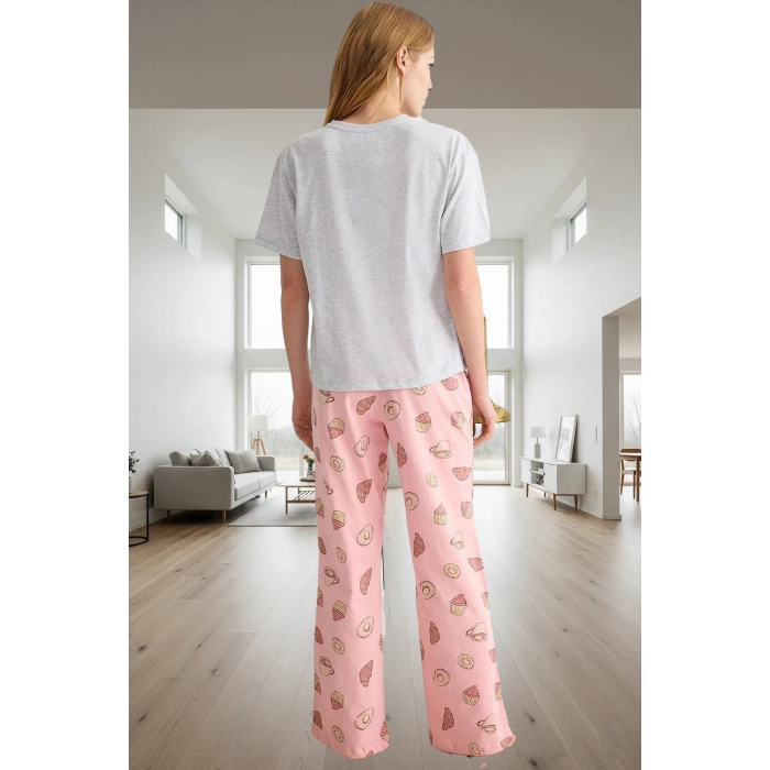 Melanj Baskılı Örme Pijama Takımı Ev Konforu İçin Özenle Seçilmiş Yüksek Kalite Şık Görünüm