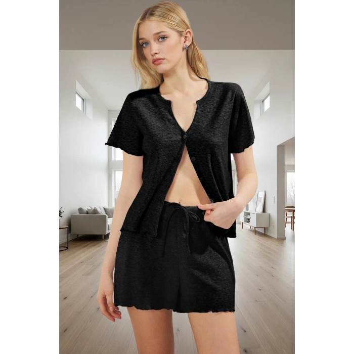 Melanj Kaşkorse Pijama Takımı Yaz İçin Rahat ve Şık Seçkin Malzeme Özel Tasarım Kullanım