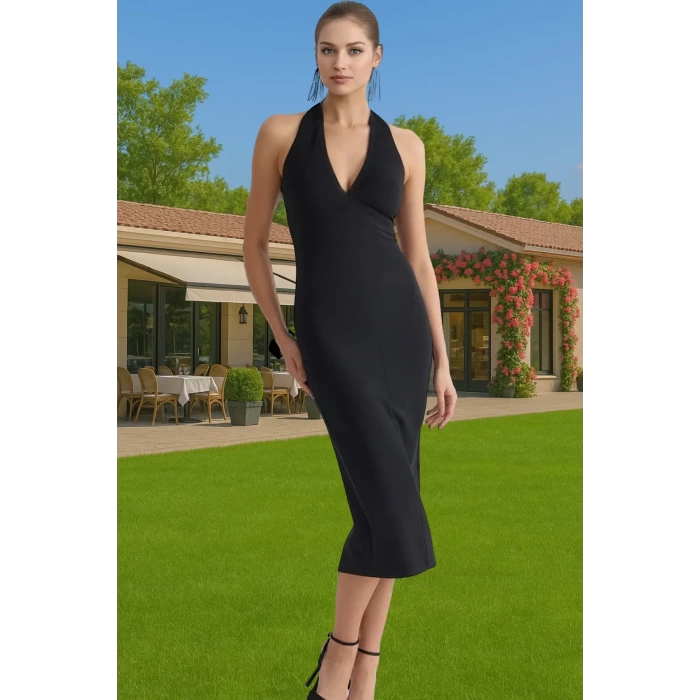 Midi Boy Elbise Vücut Şekillendirici Tasarım Polyester Elastan Premium Kalite Seçkin Malzeme