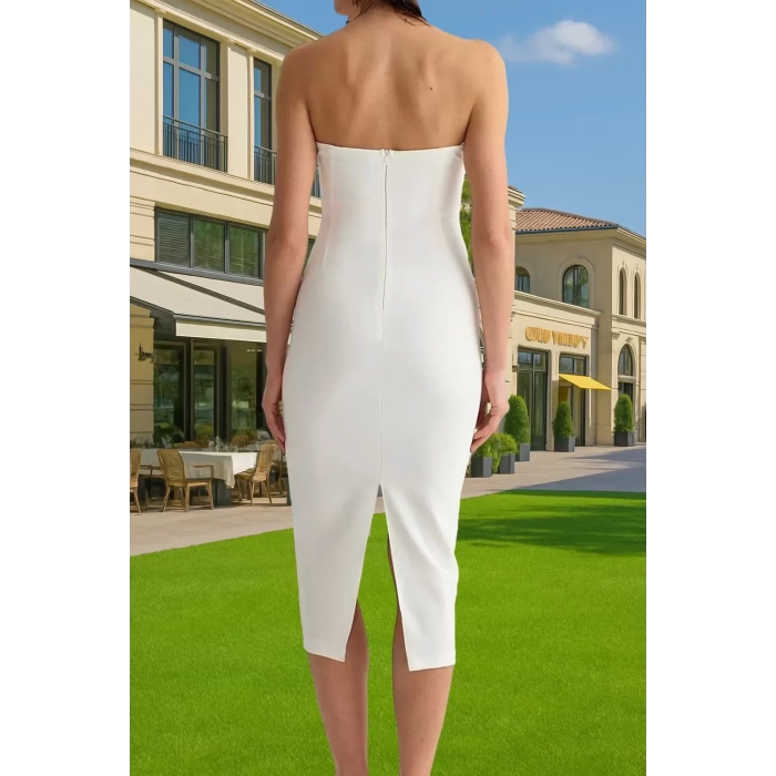 Midi Boy Elbise Vücut Şekillendirici Tasarım Polyester Elastan Premium Kalite Seçkin Malzeme