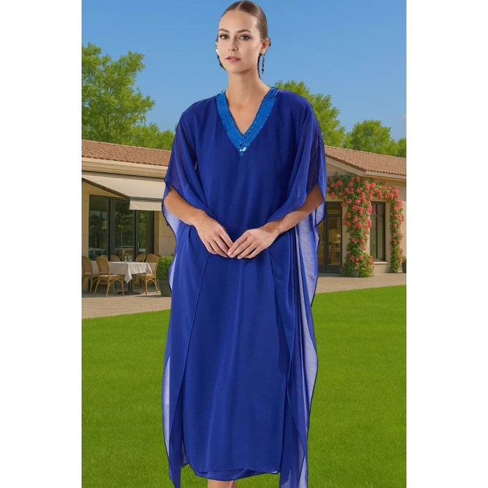 Midi Boy Polyester Şifon Abiye Elbise Payet Detaylı Zarifane Tasarım Dayanıklı Malzeme