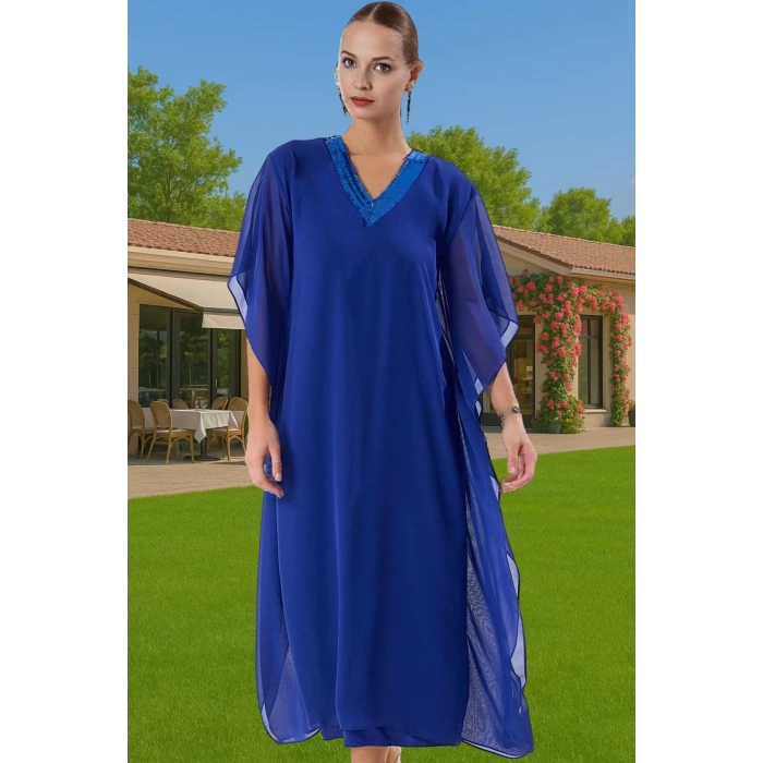 Midi Boy Polyester Şifon Abiye Elbise Payet Detaylı Zarifane Tasarım Dayanıklı Malzeme